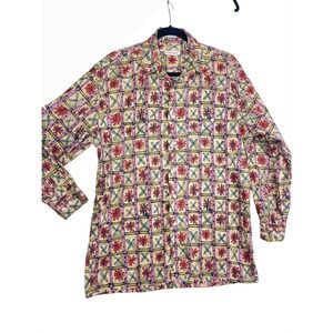 Burma Bibas Cotton Lawn‎ Button Up Floral Print Long Sleeve Shirt Medium Men
